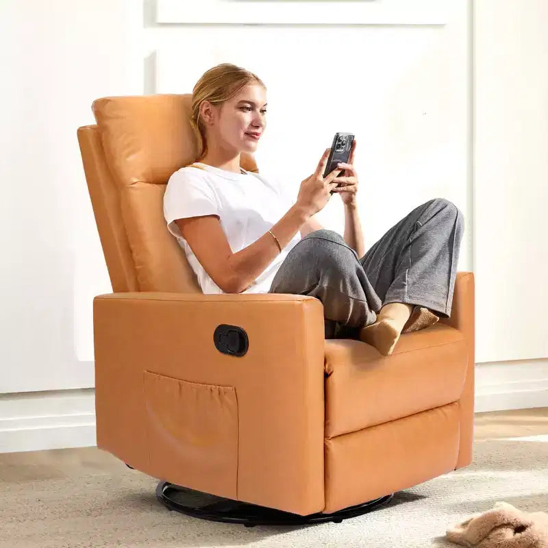 Fauteuil inclinable pivotant à 360° en cuir PU Zeus & Ruta marron avec repose-pieds extra large et dossier réglable