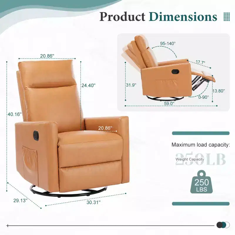 Fauteuil inclinable pivotant à 360° en cuir PU Zeus & Ruta marron avec repose-pieds extra large et dossier réglable
