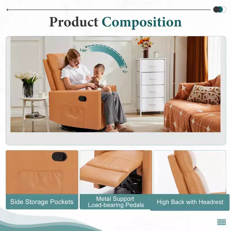 Fauteuil inclinable pivotant à 360° en cuir PU Zeus & Ruta marron avec repose-pieds extra large et dossier réglable