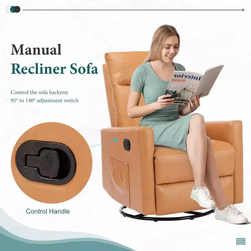 Fauteuil inclinable pivotant à 360° en cuir PU Zeus & Ruta marron avec repose-pieds extra large et dossier réglable