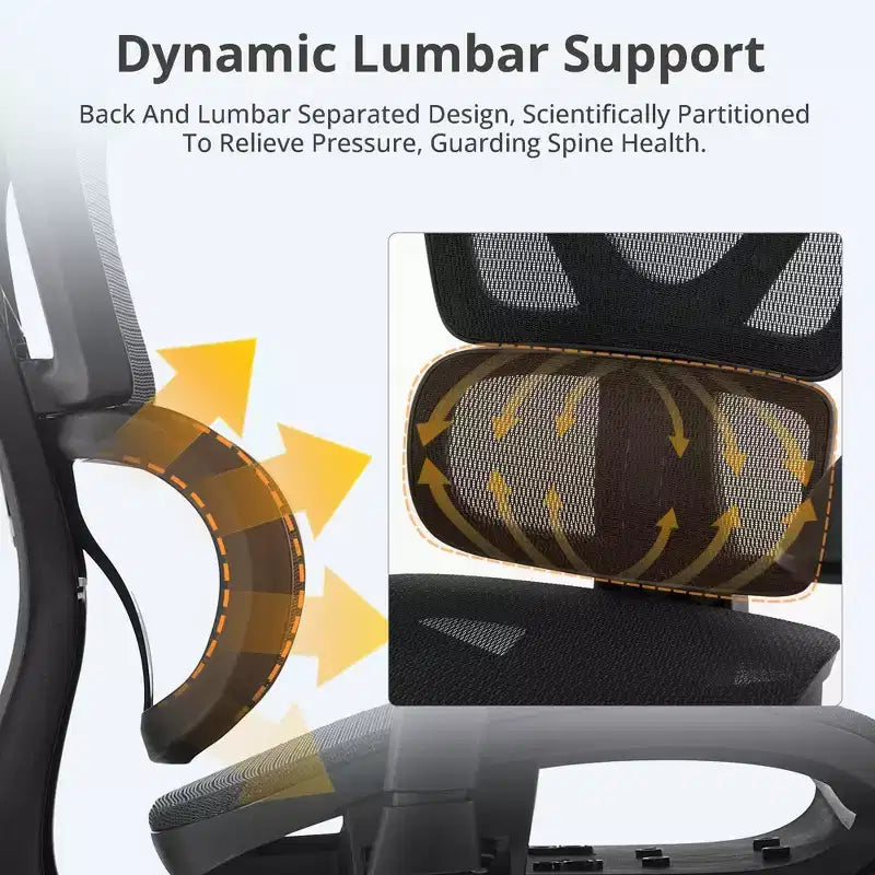 Chaise de Bureau Ergonomique en Maille avec Roulettes, Support Lombaire, Accoudoirs 3D, Repose-Pieds Escamotable et Inclinaison Verrouillable pour Bureau à Domicile