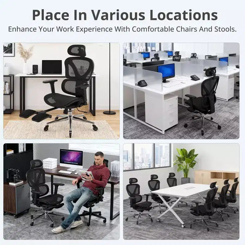 Chaise de Bureau Ergonomique en Maille avec Roulettes, Support Lombaire, Accoudoirs 3D, Repose-Pieds Escamotable et Inclinaison Verrouillable pour Bureau à Domicile