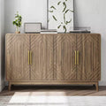 JVNOXK 55-inch Modern Carved Four-Door Adjustable Shelf Sideboard, Multi-Function Storage Cabinet, Suitable for Kitchen, Walnut Finish
