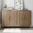 JVNOXK 55-inch Modern Carved Four-Door Adjustable Shelf Sideboard, Multi-Function Storage Cabinet, Suitable for Kitchen, Walnut Finish