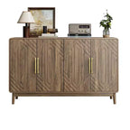 JVNOXK Buffet moderne sculpté à quatre portes de 140 cm avec étagères réglables, armoire de rangement multifonctionnelle, convient pour la cuisine, finition noyer