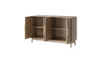 JVNOXK Buffet moderne sculpté à quatre portes de 140 cm avec étagères réglables, armoire de rangement multifonctionnelle, convient pour la cuisine, finition noyer