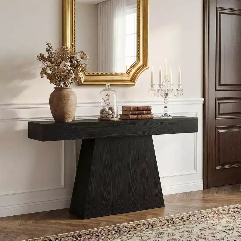 MAYEERTY Table console de ferme de 63 pouces, table de canapé d'entrée avec base trapézoïdale