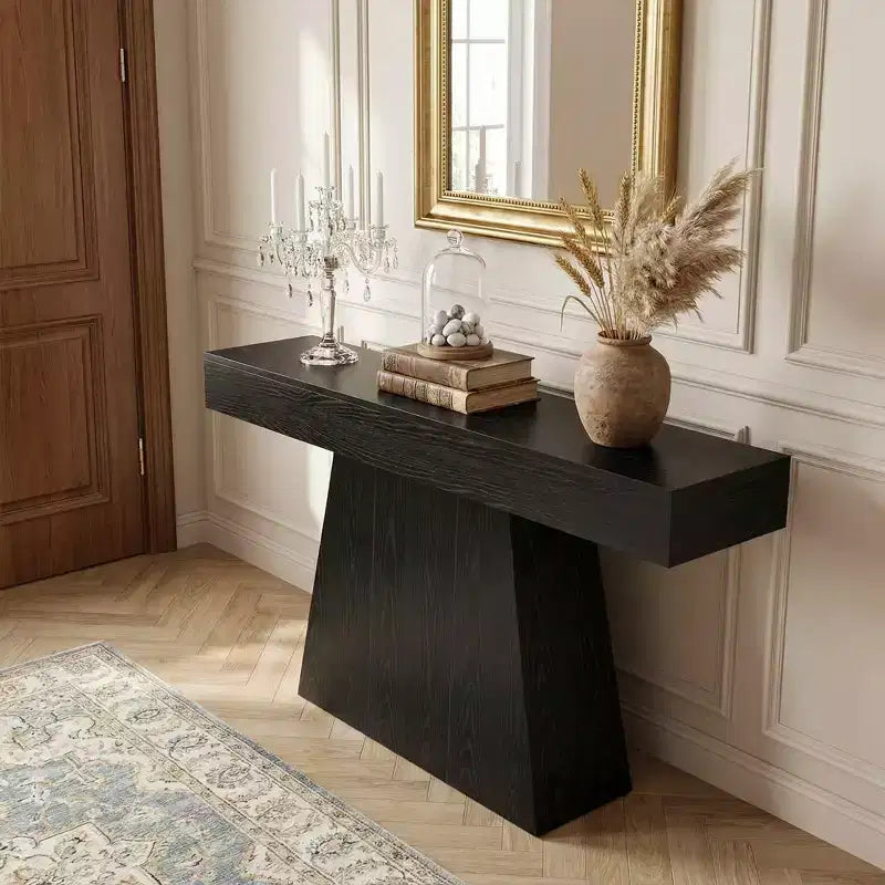 MAYEERTY Table console de ferme de 63 pouces, table de canapé d'entrée avec base trapézoïdale