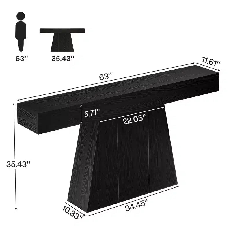 MAYEERTY Table console de ferme de 63 pouces, table de canapé d'entrée avec base trapézoïdale