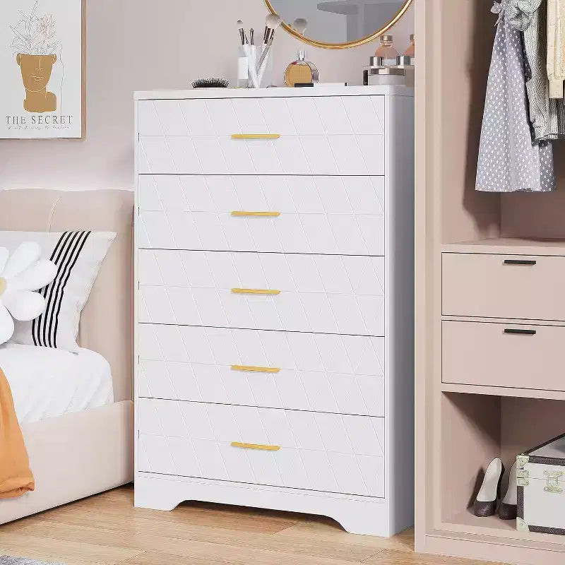 Commode haute à 5 tiroirs pour chambre à coucher, table de chevet moderne pour placard, commode en bois, armoire de rangement et organisateur en bois