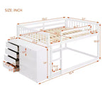 JVNOXK lit superposé blanc de 234 cm avec matelas doubles sur les deux niveaux, comprenant 4 tiroirs et 3 étagères, cadre en pin massif avec MDF
