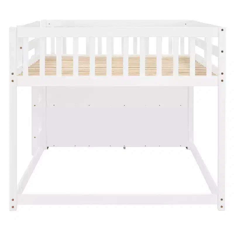 JVNOXK lit superposé blanc de 234 cm avec matelas doubles sur les deux niveaux, comprenant 4 tiroirs et 3 étagères, cadre en pin massif avec MDF