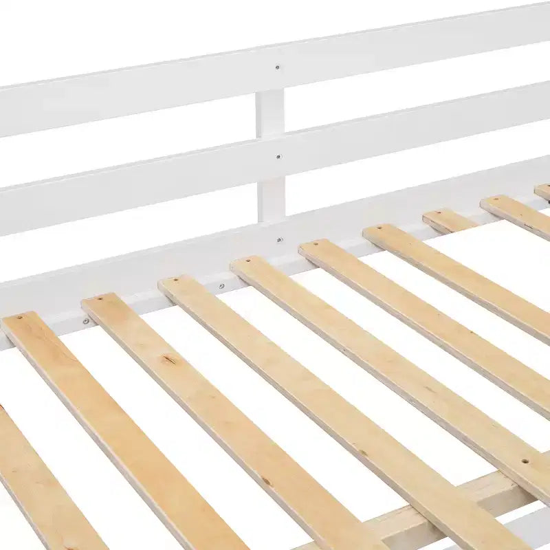 JVNOXK lit superposé blanc de 234 cm avec matelas doubles sur les deux niveaux, comprenant 4 tiroirs et 3 étagères, cadre en pin massif avec MDF