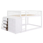 JVNOXK lit superposé blanc de 234 cm avec matelas doubles sur les deux niveaux, comprenant 4 tiroirs et 3 étagères, cadre en pin massif avec MDF