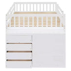 JVNOXK lit superposé blanc de 234 cm avec matelas doubles sur les deux niveaux, comprenant 4 tiroirs et 3 étagères, cadre en pin massif avec MDF