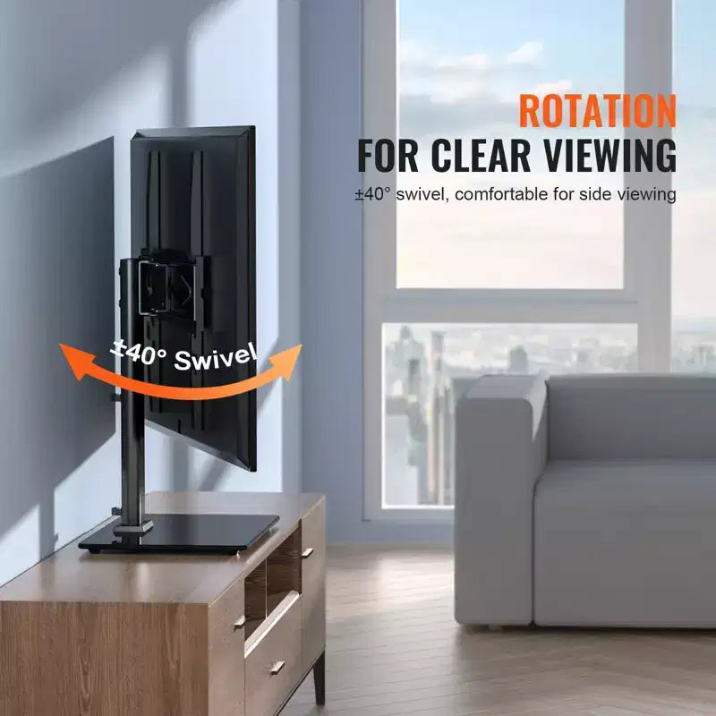 Support de téléviseur pivotant réglable en hauteur pour téléviseurs de 32 à 55 pouces avec base en verre trempé