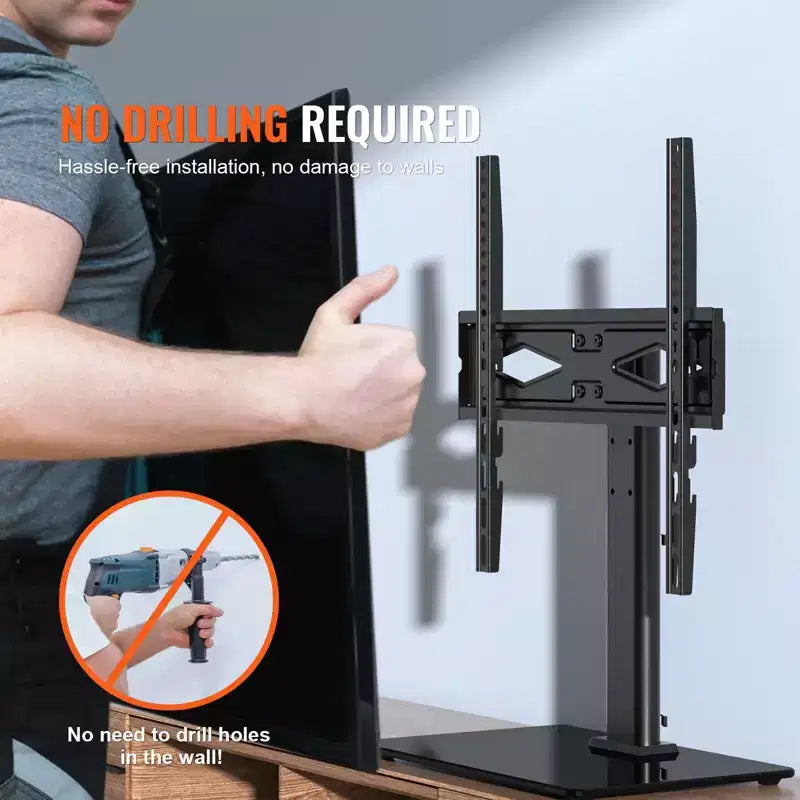 Support de téléviseur pivotant réglable en hauteur pour téléviseurs de 32 à 55 pouces avec base en verre trempé
