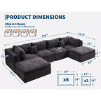 COZONY 140 Canapé modulable Cloud avec ottoman, mousse à mémoire de forme haute densité et tissu chenille, design en U avec double méridienne