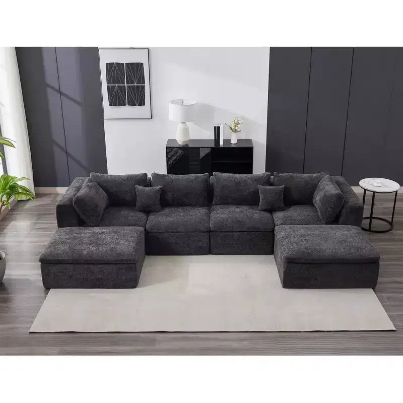 COZONY 140 Canapé modulable Cloud avec ottoman, mousse à mémoire de forme haute densité et tissu chenille, design en U avec double méridienne