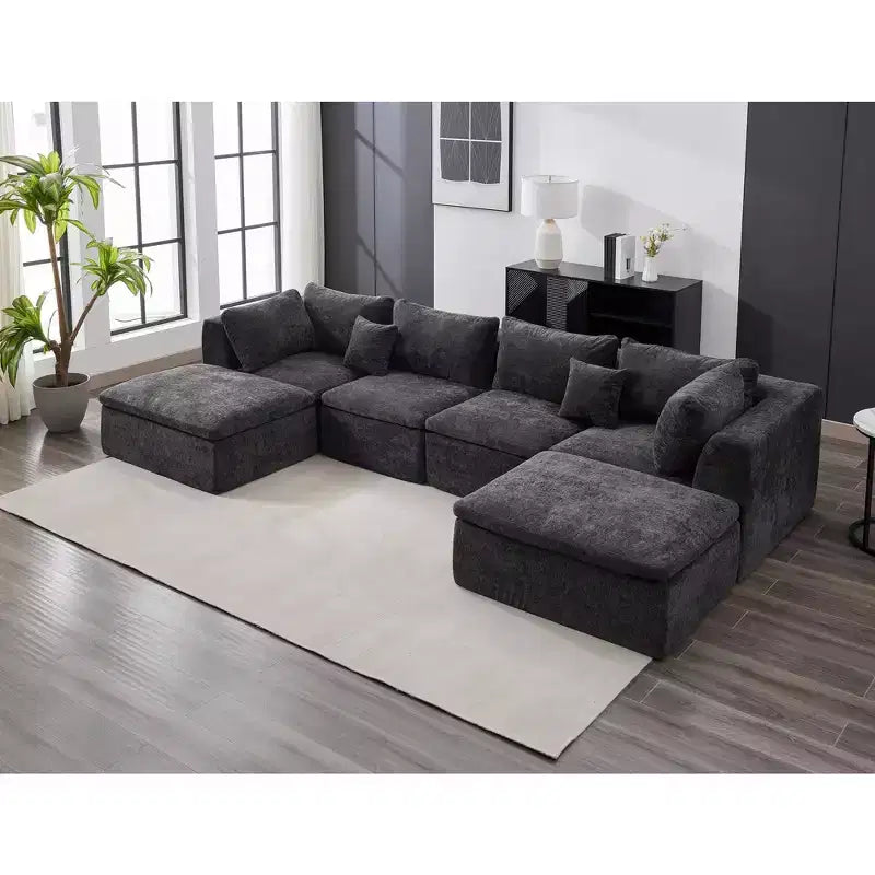 COZONY 140 Canapé modulable Cloud avec ottoman, mousse à mémoire de forme haute densité et tissu chenille, design en U avec double méridienne