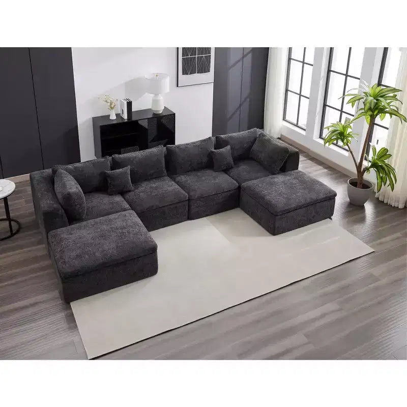 COZONY 140 Canapé modulable Cloud avec ottoman, mousse à mémoire de forme haute densité et tissu chenille, design en U avec double méridienne