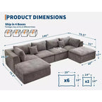 COZONY 140 Canapé modulable Cloud avec ottoman, mousse à mémoire de forme haute densité et tissu chenille, design en U avec double méridienne