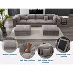 COZONY 140 Canapé modulable Cloud avec ottoman, mousse à mémoire de forme haute densité et tissu chenille, design en U avec double méridienne