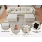 COZONY 140 Canapé modulable Cloud avec ottoman, mousse à mémoire de forme haute densité et tissu chenille, design en U avec double méridienne