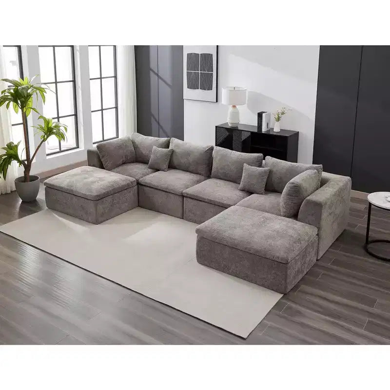 COZONY 140 Canapé modulable Cloud avec ottoman, mousse à mémoire de forme haute densité et tissu chenille, design en U avec double méridienne
