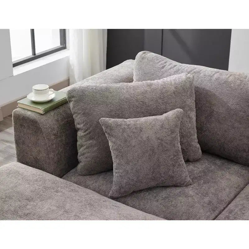 COZONY 140 Canapé modulable Cloud avec ottoman, mousse à mémoire de forme haute densité et tissu chenille, design en U avec double méridienne