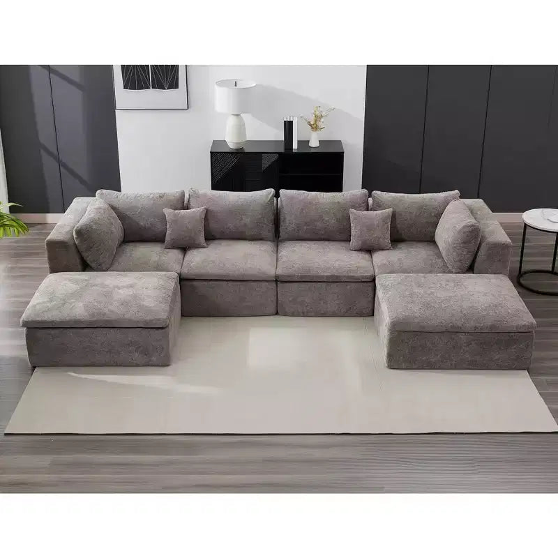 COZONY 140 Canapé modulable Cloud avec ottoman, mousse à mémoire de forme haute densité et tissu chenille, design en U avec double méridienne