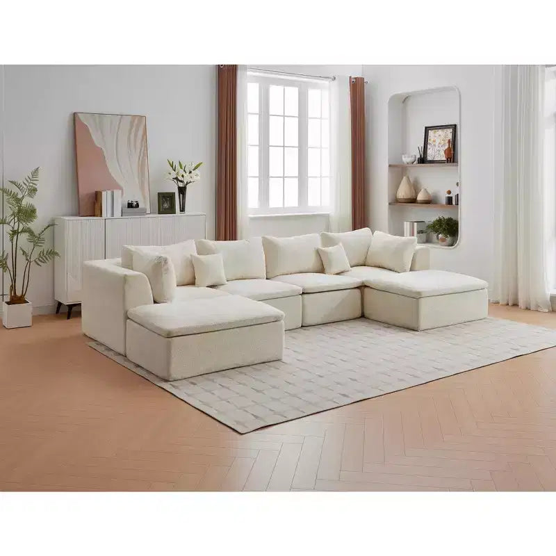 COZONY 140 Canapé modulable Cloud avec ottoman, mousse à mémoire de forme haute densité et tissu chenille, design en U avec double méridienne