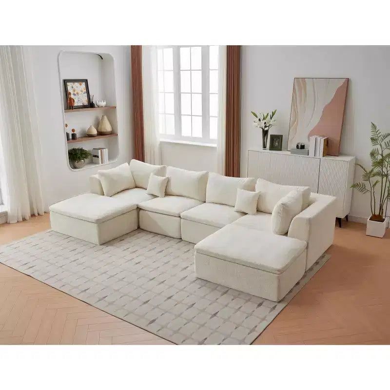 COZONY 140 Canapé modulable Cloud avec ottoman, mousse à mémoire de forme haute densité et tissu chenille, design en U avec double méridienne