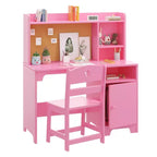 Kid's Study Desk and Chair Set,Wooden Ergonomic Design,Includes Bookshelf Organizer & Cork Bulletion Board for Children Studying, Writing, Drawing