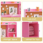 Ensemble bureau et chaise pour enfants, conception ergonomique en bois, comprend un organiseur d'étagère et un tableau en liège pour les enfants qui étudient, écrivent, dessinent