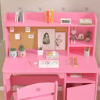 Ensemble bureau et chaise pour enfants, conception ergonomique en bois, comprend un organiseur d'étagère et un tableau en liège pour les enfants qui étudient, écrivent, dessinent