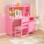 Ensemble bureau et chaise pour enfants, conception ergonomique en bois, comprend un organiseur d'étagère et un tableau en liège pour les enfants qui étudient, écrivent, dessinent