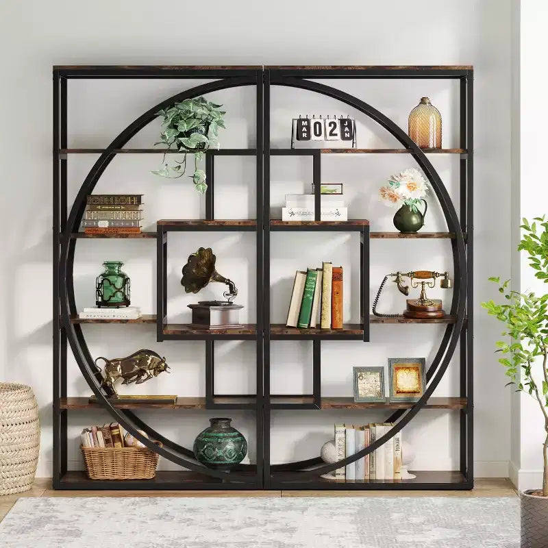 Lantine Étagère de bibliothèque industrielle à 5 niveaux de 180 cm avec 8 étagères de rangement ouvertes pour bureau à domicile, salon, marron rustique