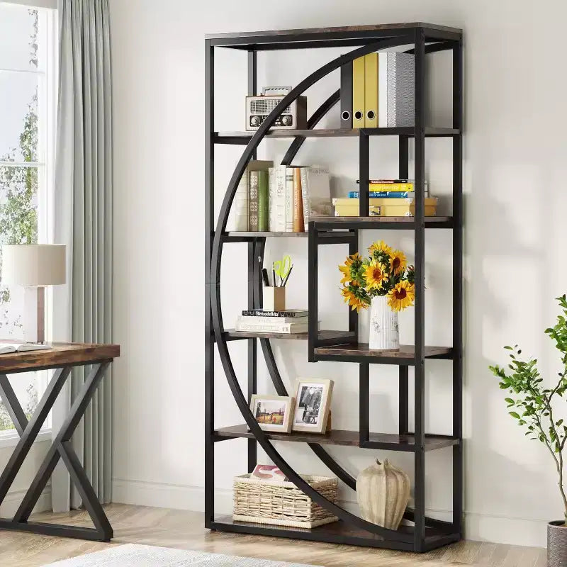Lantine Étagère de bibliothèque industrielle à 5 niveaux de 180 cm avec 8 étagères de rangement ouvertes pour bureau à domicile, salon, marron rustique