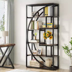 Lantine Étagère de bibliothèque industrielle à 5 niveaux de 180 cm avec 8 étagères de rangement ouvertes pour bureau à domicile, salon, marron rustique