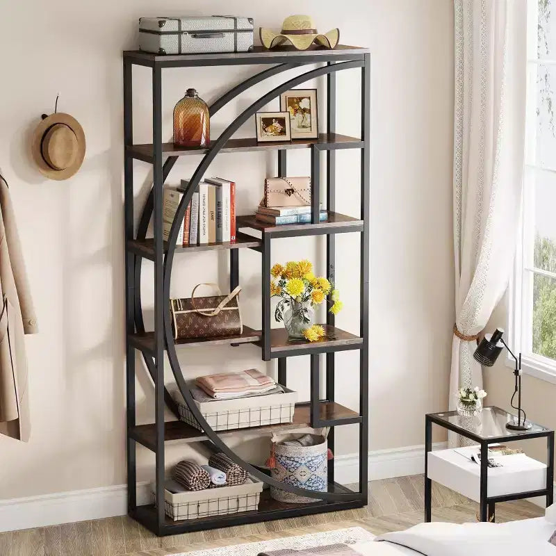 Lantine Étagère de bibliothèque industrielle à 5 niveaux de 180 cm avec 8 étagères de rangement ouvertes pour bureau à domicile, salon, marron rustique