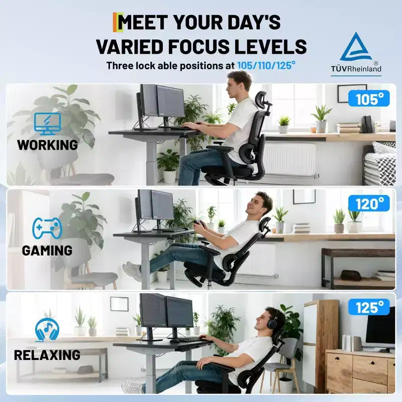 Chaise de jeu ergonomique en maille avec accoudoirs 4D relevables, appui-tête 3D, chaise de bureau avec support lombaire et repose-jambes réglables