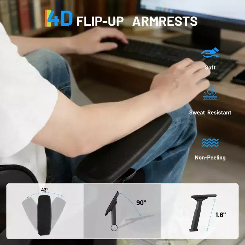 Chaise de jeu ergonomique en maille avec accoudoirs 4D relevables, appui-tête 3D, chaise de bureau avec support lombaire et repose-jambes réglables