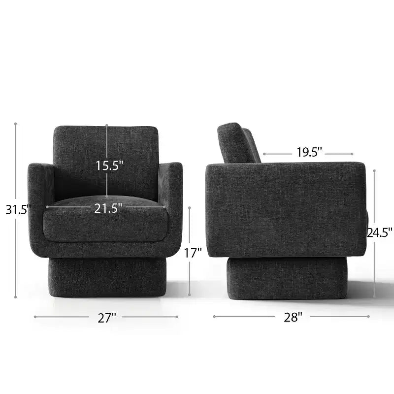Lot de 2 fauteuils d'appoint modernes pivotants à 360°, fauteuils de salon rembourrés avec assise épaisse de 16,5 cm pour salon, chambre ou bureau - Panipeachy