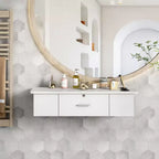 Sandinrayli Poste de Barbier Mural avec Tiroir de Rangement Verrouillable, Blanc