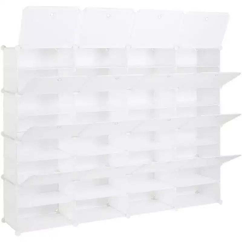 Étagère à chaussures en résine à cubes, étagère de rangement modulaire déformable DIY, 162x32x162cm 4 rangées 8 niveaux 32 cubes, blanc, pour placard ou entrée