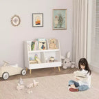 VIYET 28 Meuble de rangement pour enfants, bibliothèque à 5 casiers, organisateur de jouets, étagère de rangement à 2 niveaux en bois blanc avec pieds en pin (organisateur anti-basculement pour chambre d'enfant/salle de jeux)