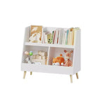 VIYET 28 Meuble de rangement pour enfants, bibliothèque à 5 casiers, organisateur de jouets, étagère de rangement à 2 niveaux en bois blanc avec pieds en pin (organisateur anti-basculement pour chambre d'enfant/salle de jeux)
