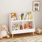 VIYET 28 Meuble de rangement pour enfants, bibliothèque à 5 casiers, organisateur de jouets, étagère de rangement à 2 niveaux en bois blanc avec pieds en pin (organisateur anti-basculement pour chambre d'enfant/salle de jeux)
