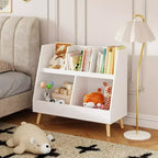 VIYET 28 Meuble de rangement pour enfants, bibliothèque à 5 casiers, organisateur de jouets, étagère de rangement à 2 niveaux en bois blanc avec pieds en pin (organisateur anti-basculement pour chambre d'enfant/salle de jeux)